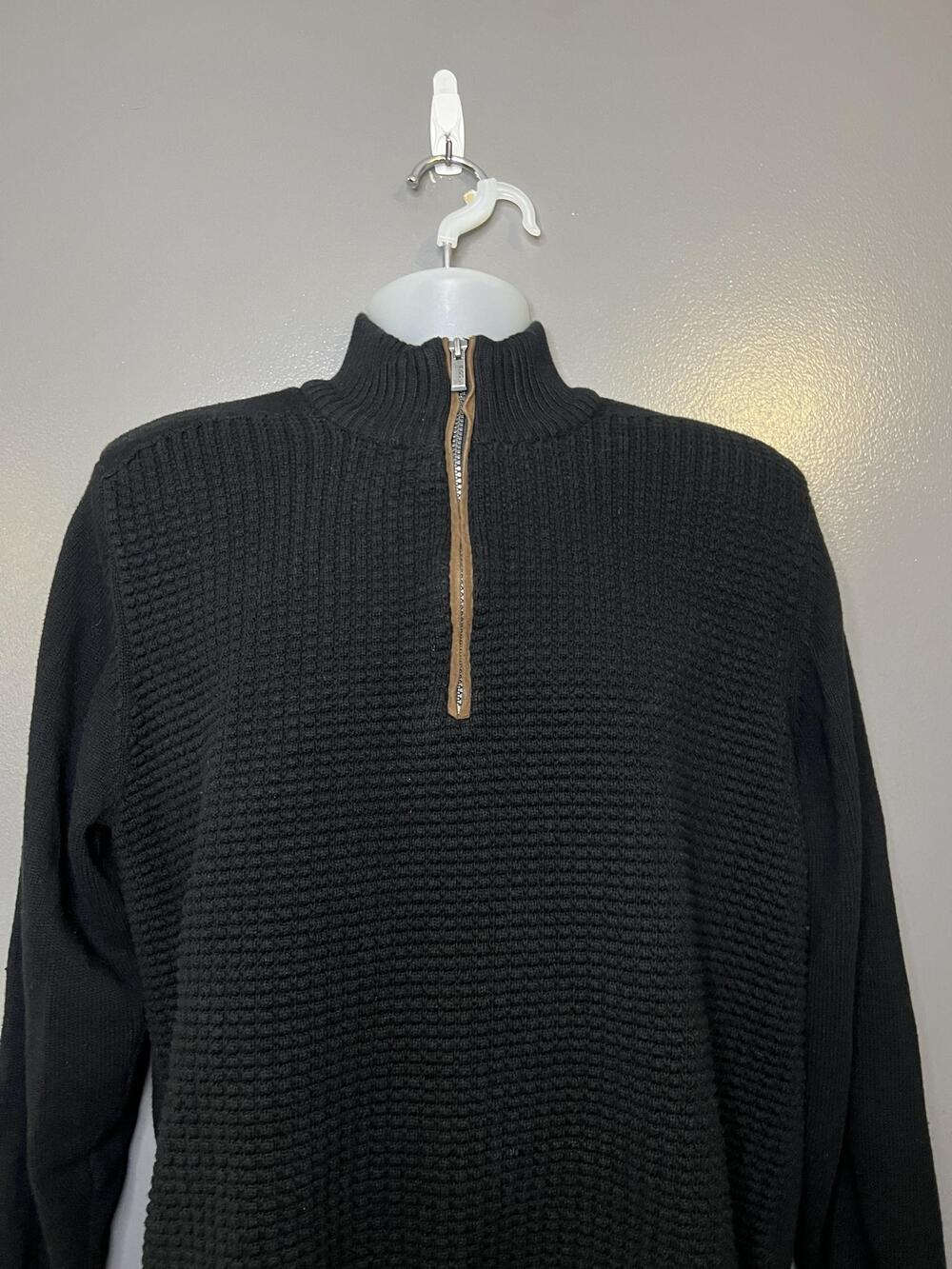 Tricots St. Raphael Sweater Mens Large Black 1/4 Zip Mock Neck Waffle Knit